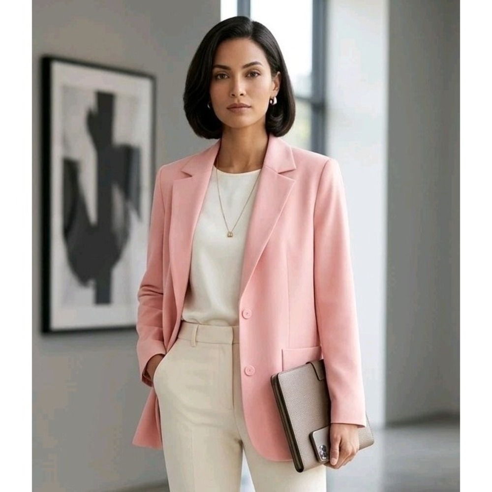Chic Minimalist Pastel Pink Oversized Blazer Women Medium Soft Lined Capsule